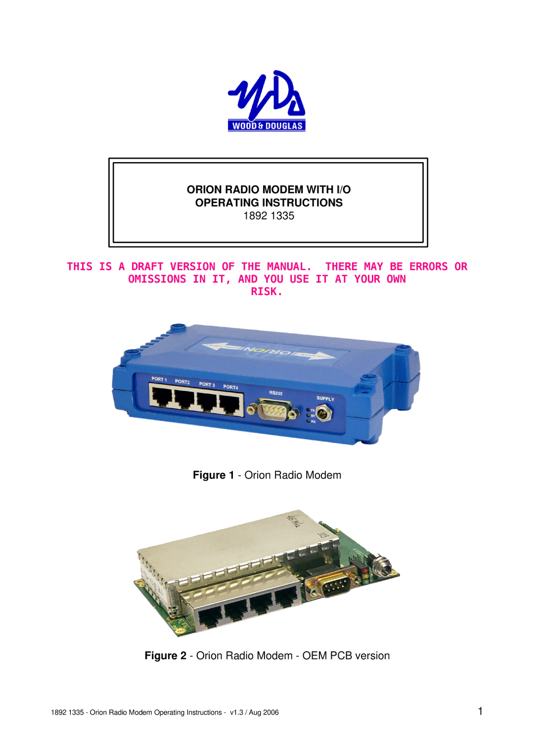 Orion Car Audio 1892 1335 manual Orion Radio Modem with I/O Operating Instructions 