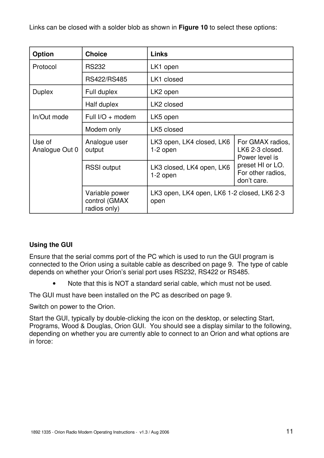 Orion Car Audio 1892 1335 manual Option Choice Links, Using the GUI 