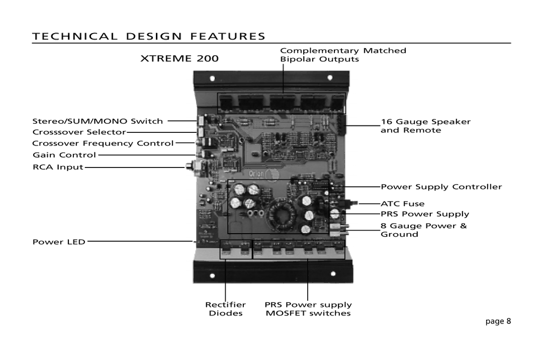 Orion Car Audio 200 owner manual Technical Design Features, Xtreme 