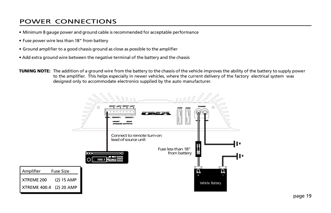 Orion Car Audio 200 owner manual Power Connections 