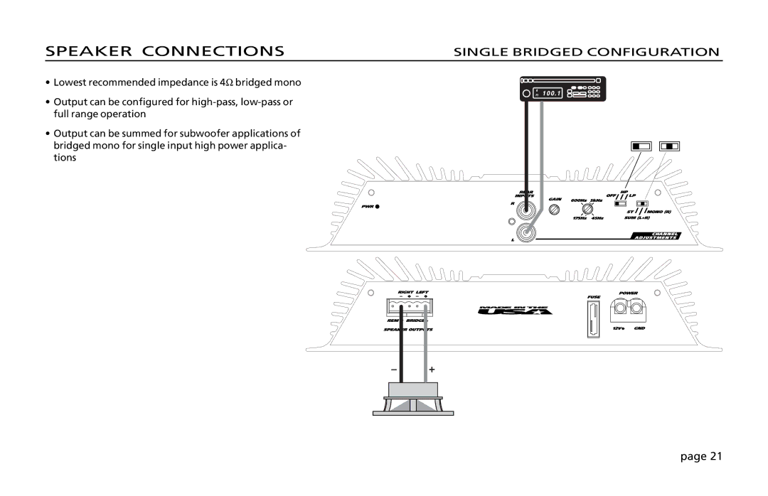 Orion Car Audio 200 owner manual Single Bridged Configuration 