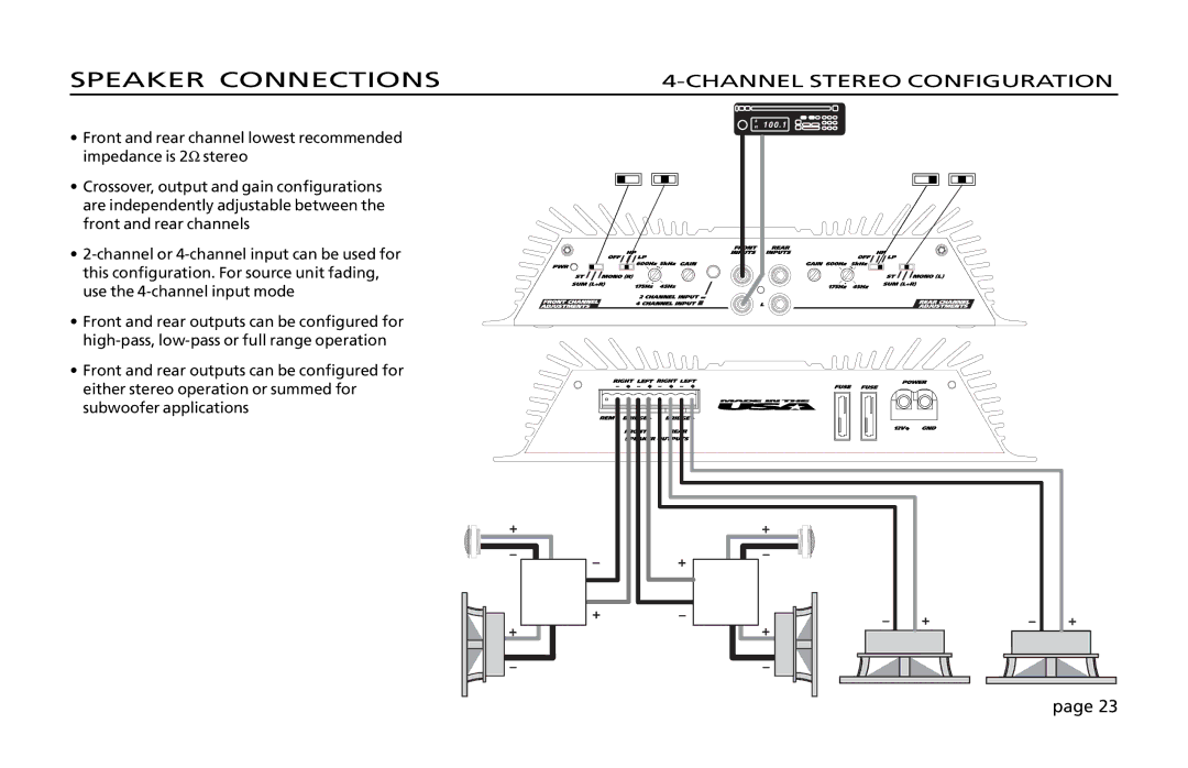 Orion Car Audio 200 owner manual Channel Stereo Configuration 