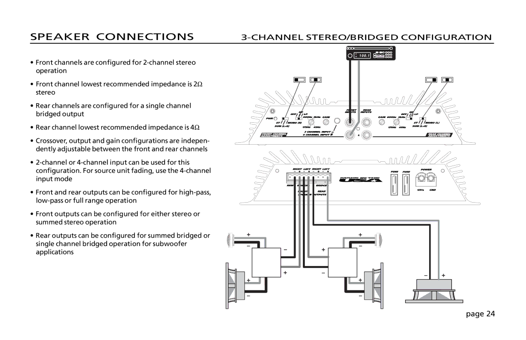 Orion Car Audio 200 owner manual Channel STEREO/BRIDGED Configuration 