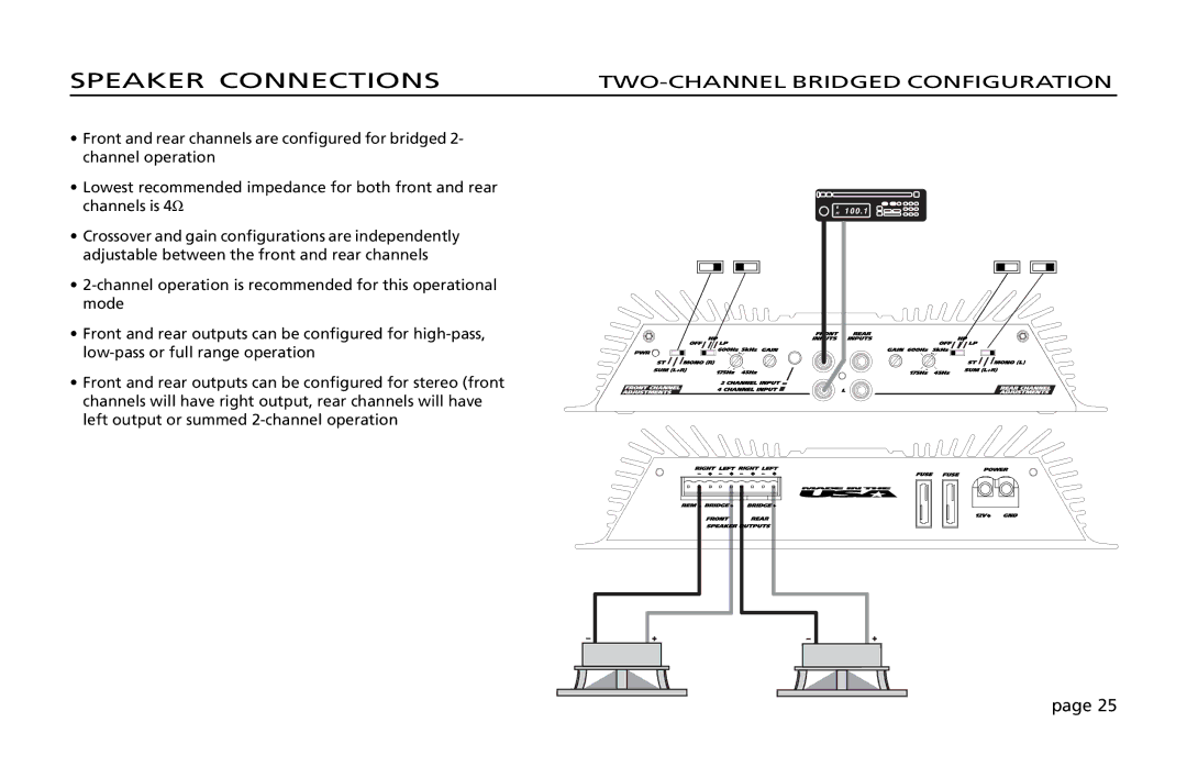 Orion Car Audio 200 owner manual TWO-CHANNEL Bridged Configuration 