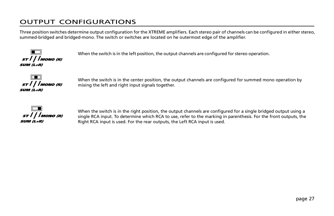 Orion Car Audio 200 owner manual Output Configurations 