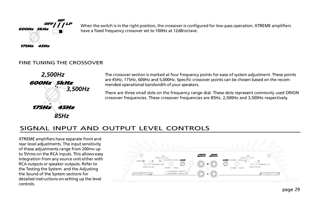 Orion Car Audio 200 owner manual Signal Input and Output Level Controls, Fine Tuning the Crossover 