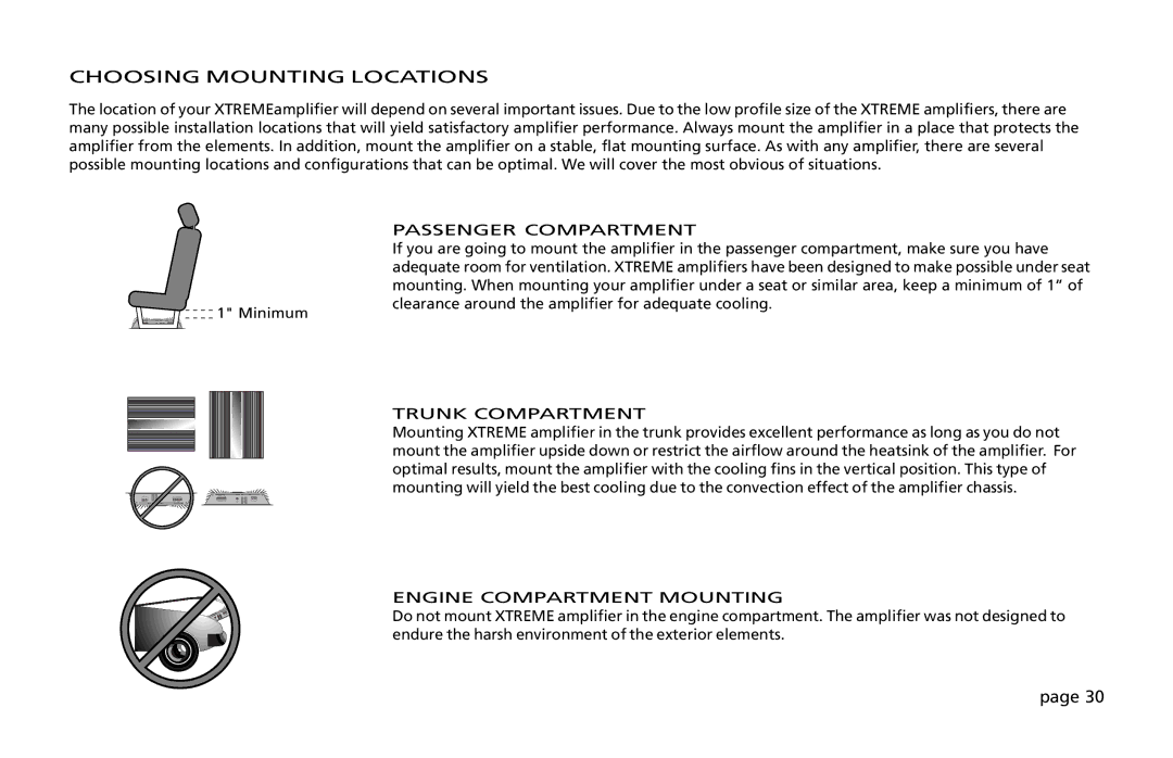 Orion Car Audio 200 owner manual Choosing Mounting Locations, Passenger Compartment 