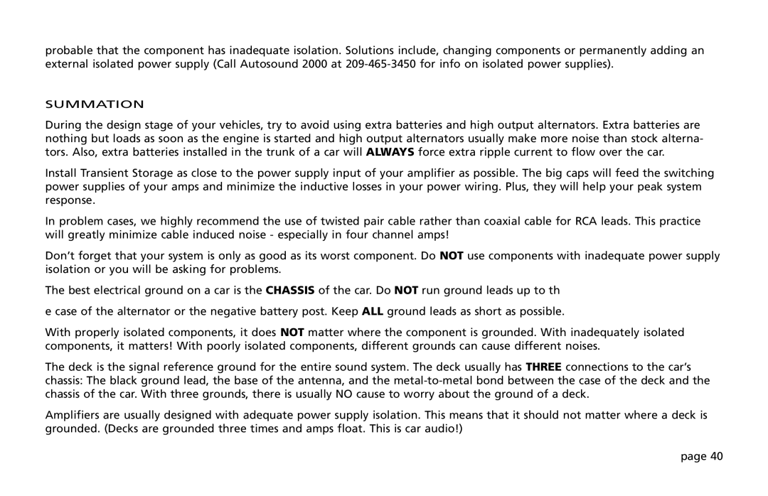 Orion Car Audio 200 owner manual Summation 