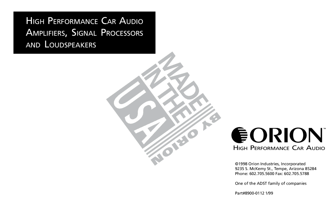 Orion Car Audio 200 owner manual High Performance CAR Audio 