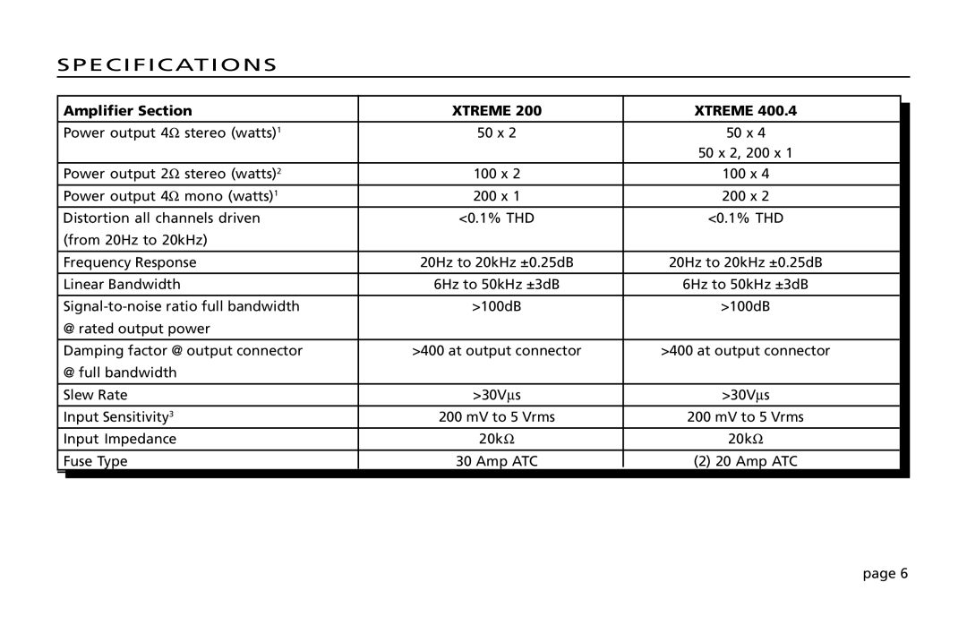 Orion Car Audio 200 owner manual Specifications, Xtreme 