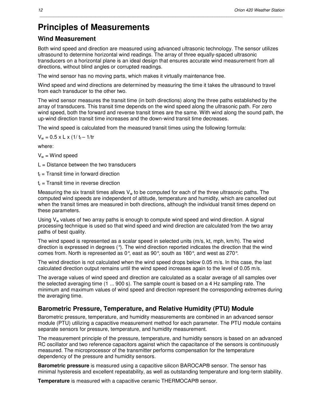 Orion Car Audio 420 user manual Principles of Measurements, Wind Measurement 