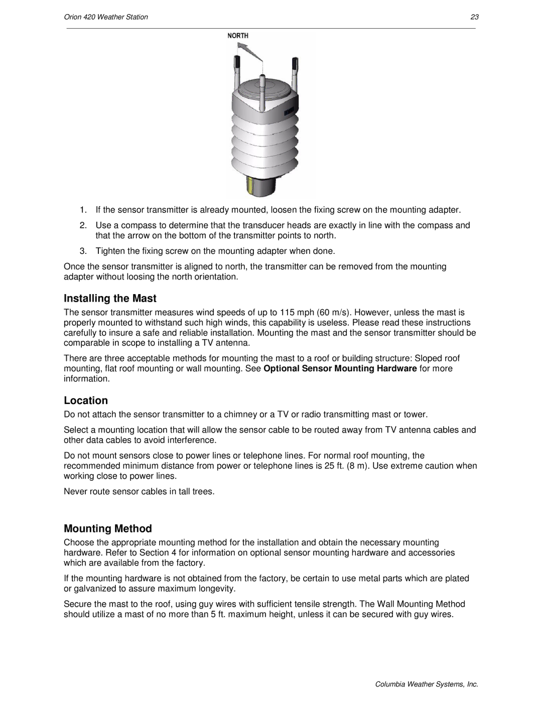 Orion Car Audio 420 user manual Installing the Mast, Location, Mounting Method 