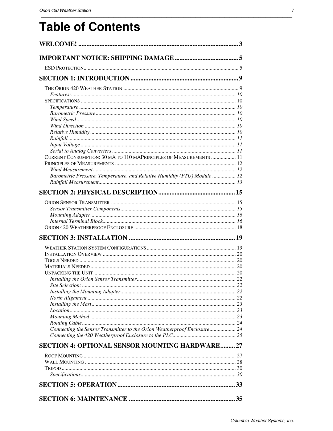 Orion Car Audio 420 user manual Table of Contents 