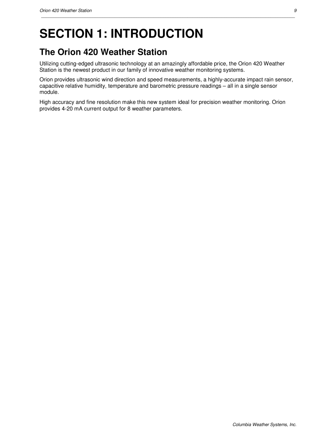 Orion Car Audio user manual Introduction, Orion 420 Weather Station 