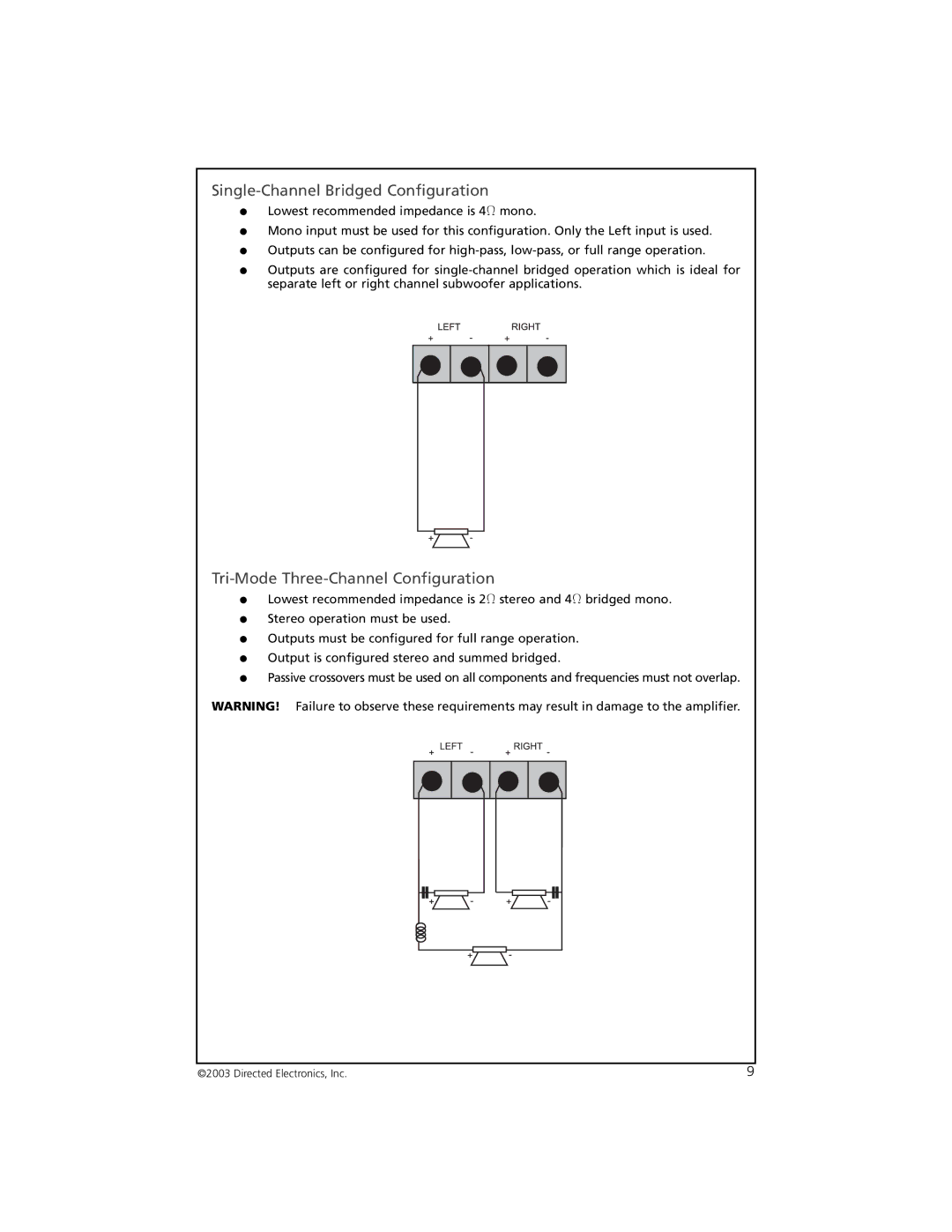 Orion Car Audio 6002, 4002 manual Single-Channel Bridged Configuration 