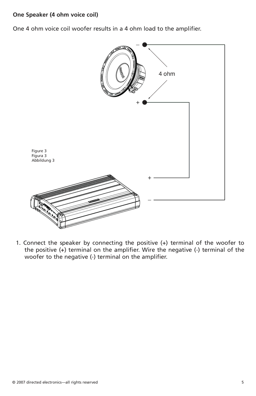 Orion Car Audio CO154S, CO104S, CO124S owner manual One Speaker 4 ohm voice coil, Figura Abbildung 