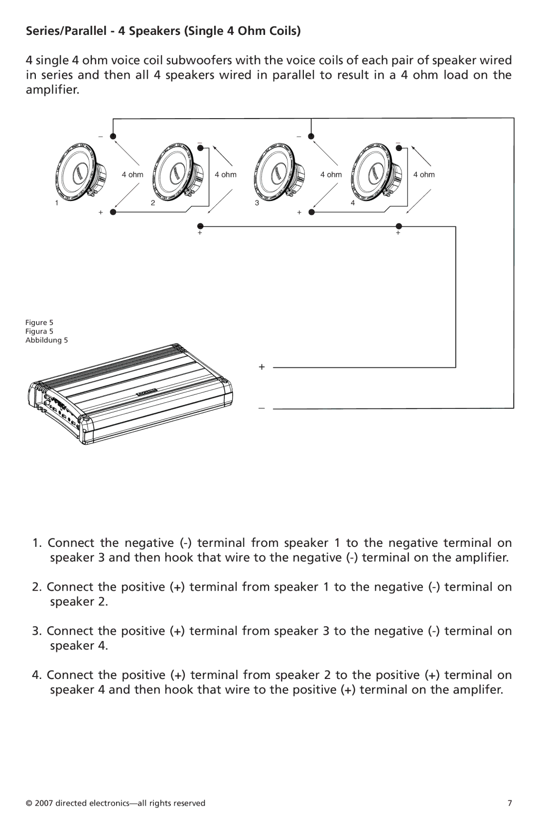 Orion Car Audio CO124S, CO154S, CO104S owner manual Series/Parallel 4 Speakers Single 4 Ohm Coils, Figura Abbildung 