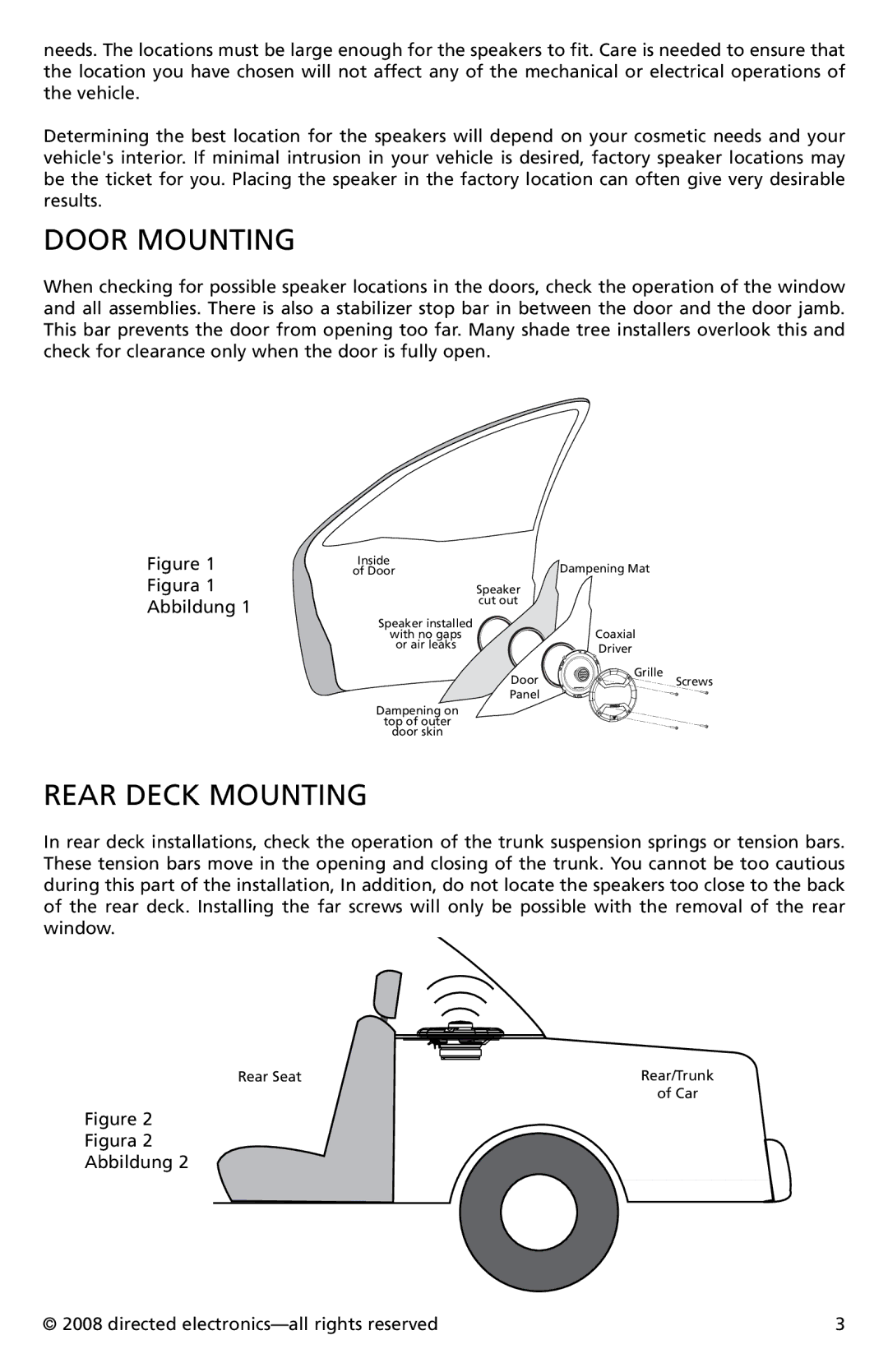 Orion Car Audio CO652, CO552 owner manual Door Mounting, Rear Deck Mounting 