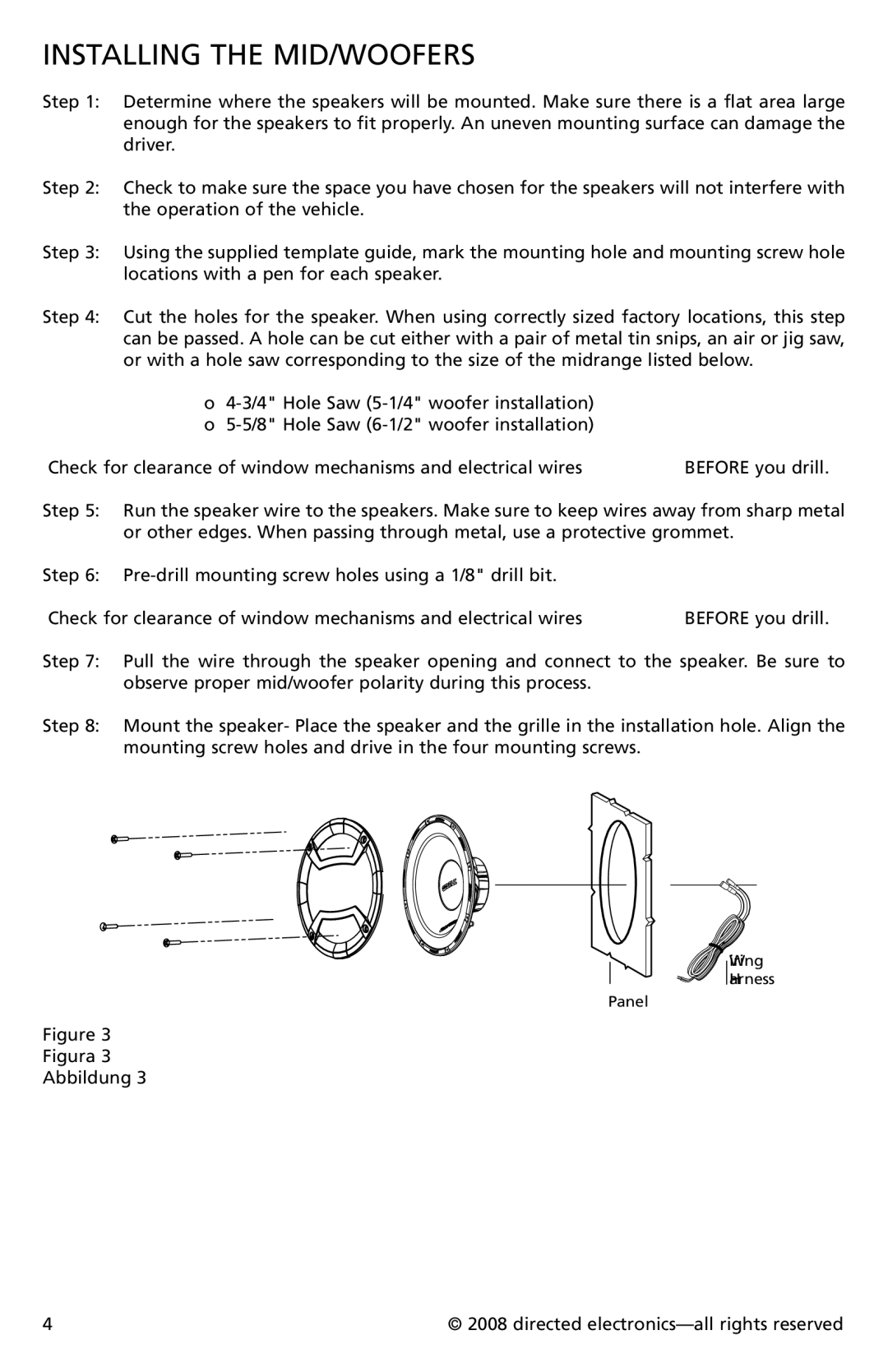 Orion Car Audio CO552, CO652 owner manual Installing the Mid/Woofers 