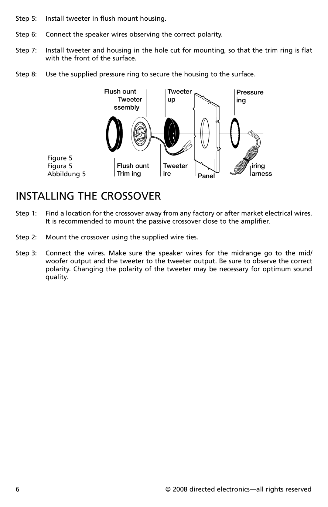 Orion Car Audio CO552, CO652 owner manual Installing the Crossover, Figura Abbildung Flush Mount 