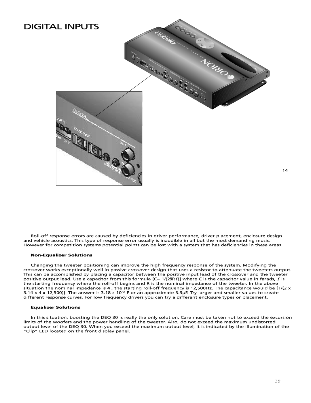 Orion Car Audio DEQ 30 manual Digital Inputs 