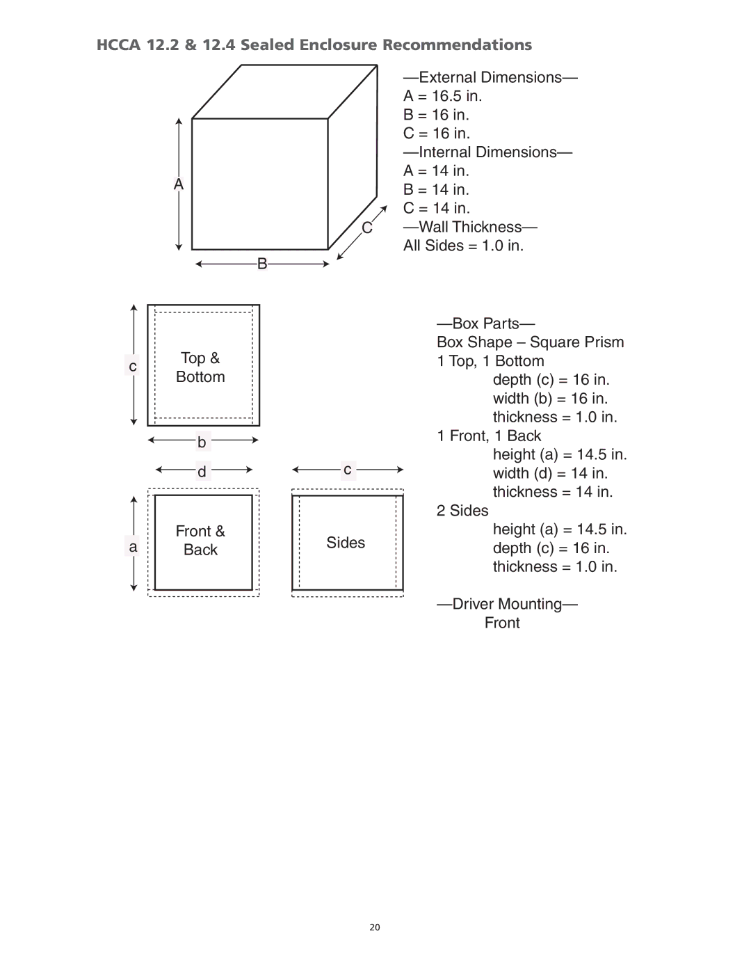 Orion Car Audio HCCA 12.2, HCCA 10.2, HCCA 15.2, HCCA 10.4, HCCA 12.04 manual Hcca 12.2 & 12.4 Sealed Enclosure Recommendations 