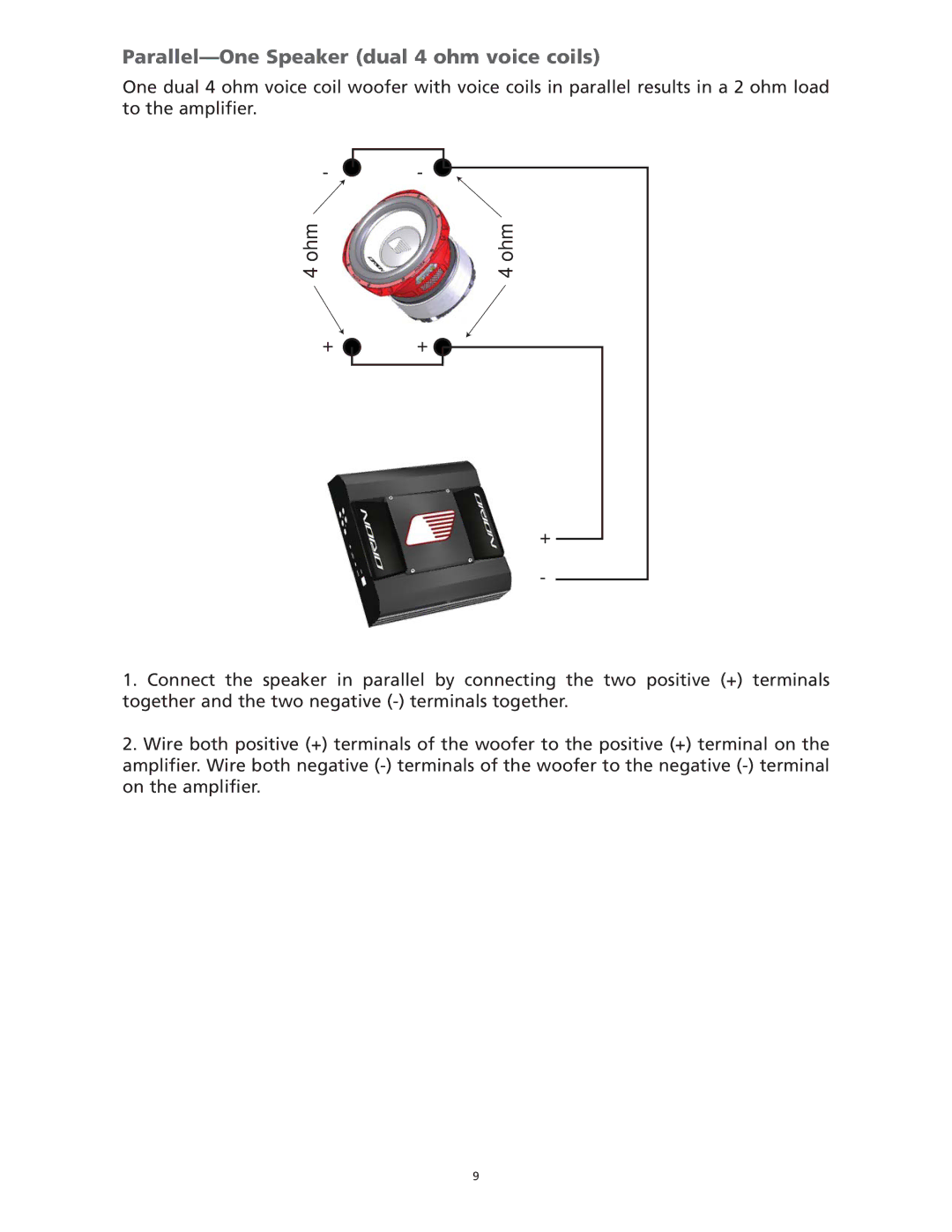 Orion Car Audio HCCA 12.4 manual Parallel-One Speaker dual 4 ohm voice coils 