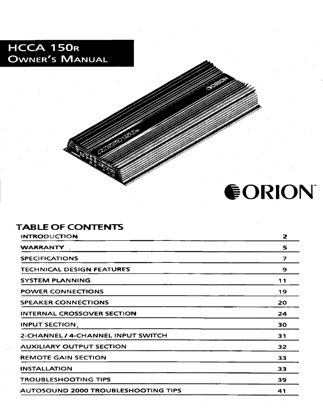 Orion Car Audio HCCA 150R manual 