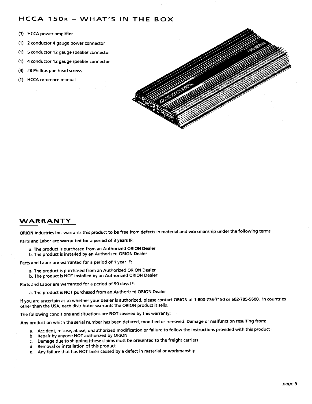 Orion Car Audio HCCA 150R manual 