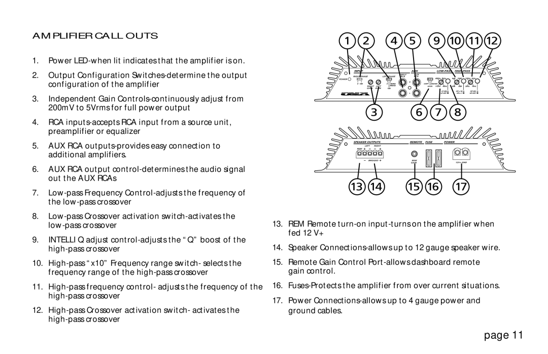 Orion Car Audio HCCA 225R, HCCA 250R, HCCA 275R, 250R & 275R owner manual Amplifier Call Outs 