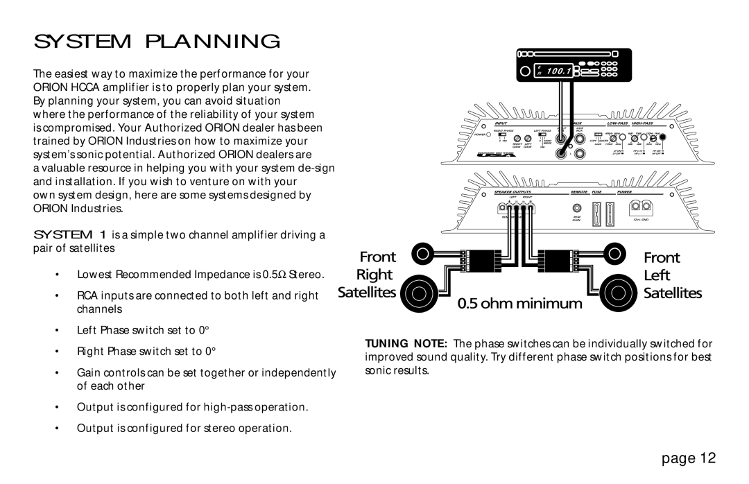 Orion Car Audio 250R & 275R, HCCA 225R, HCCA 250R, HCCA 275R owner manual System Planning 