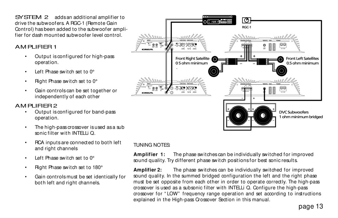 Orion Car Audio HCCA 225R, HCCA 250R, HCCA 275R, 250R & 275R owner manual Amplifier, Tuning Notes 