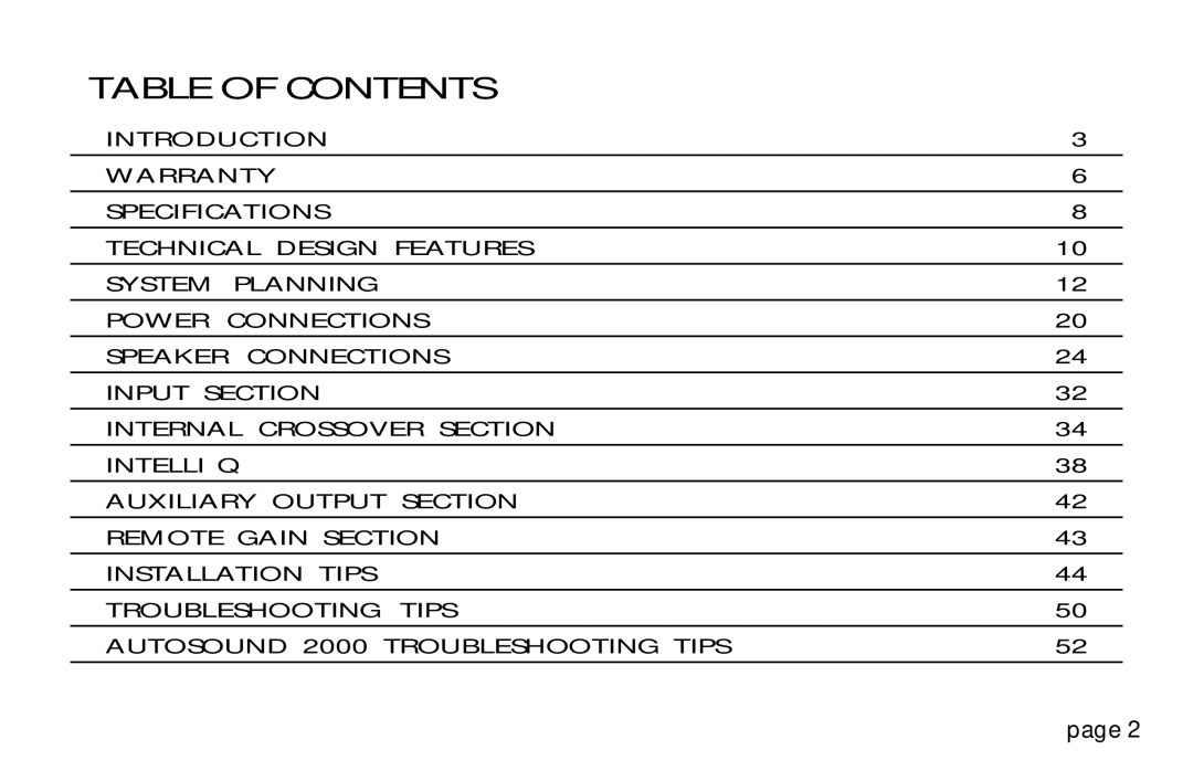 Orion Car Audio 250R & 275R, HCCA 225R, HCCA 250R, HCCA 275R owner manual Table of Contents 