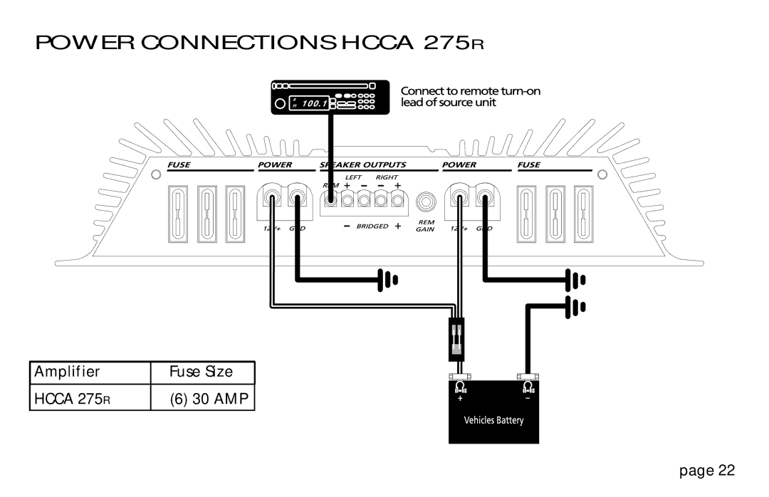 Orion Car Audio 250R & 275R, HCCA 225R, HCCA 250R, HCCA 275R owner manual Power Connections Hcca 275R 