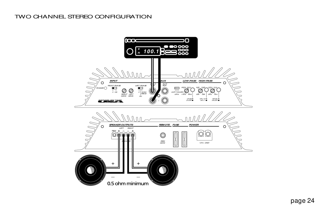 Orion Car Audio 250R & 275R owner manual TWO Channel Stereo Configuration, Input AUX LOW-PASS HIGH-PASS 