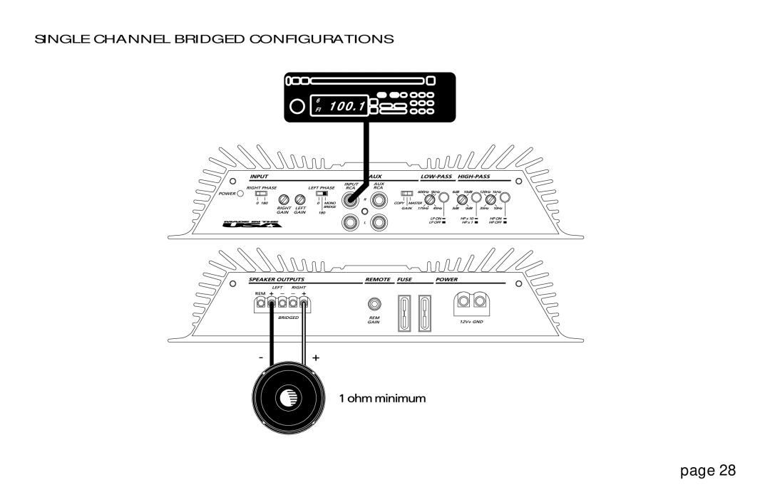 Orion Car Audio 250R & 275R, HCCA 225R, HCCA 250R, HCCA 275R owner manual Single Channel Bridged Configurations 