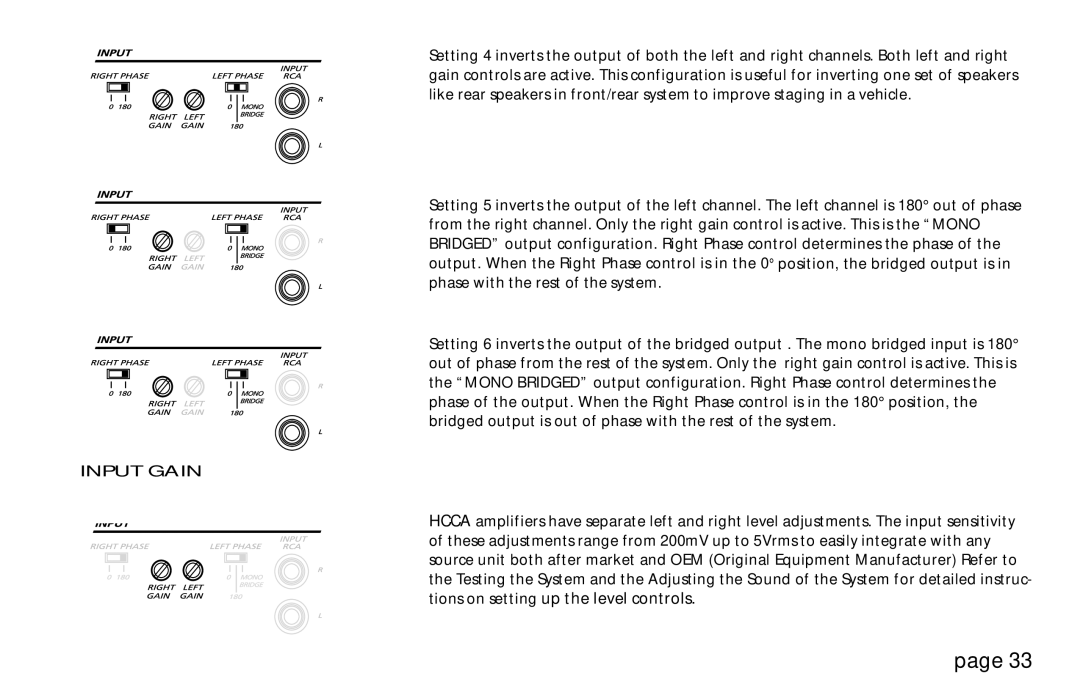 Orion Car Audio HCCA 225R, HCCA 250R, HCCA 275R, 250R & 275R owner manual Input Gain 