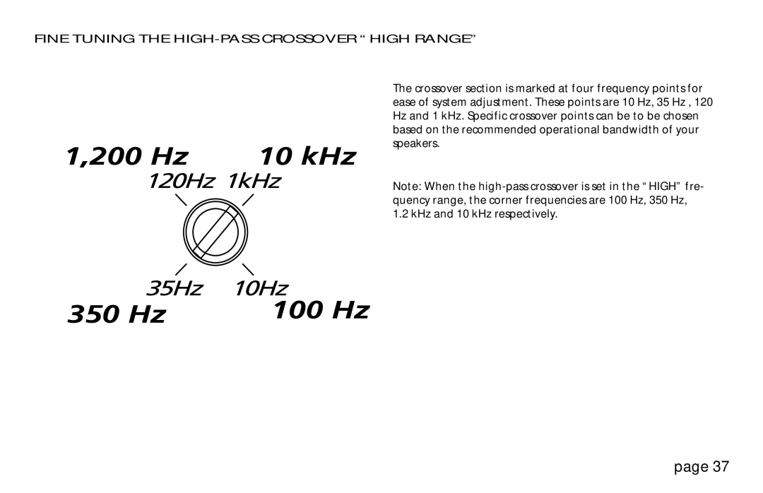 Orion Car Audio HCCA 225R, HCCA 250R, HCCA 275R, 250R & 275R owner manual Fine Tuning the HIGH-PASS Crossover High Range 