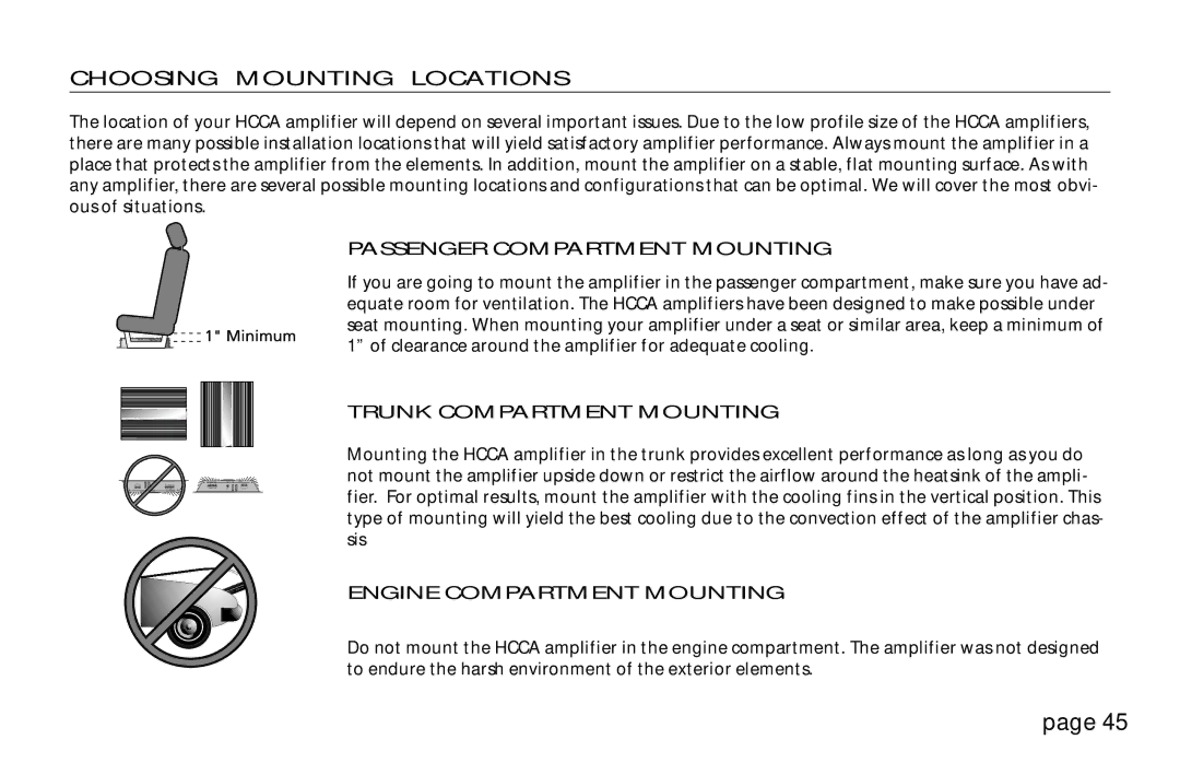 Orion Car Audio HCCA 225R, HCCA 250R, HCCA 275R, 250R & 275R Passenger Compartment Mounting, Trunk Compartment Mounting 