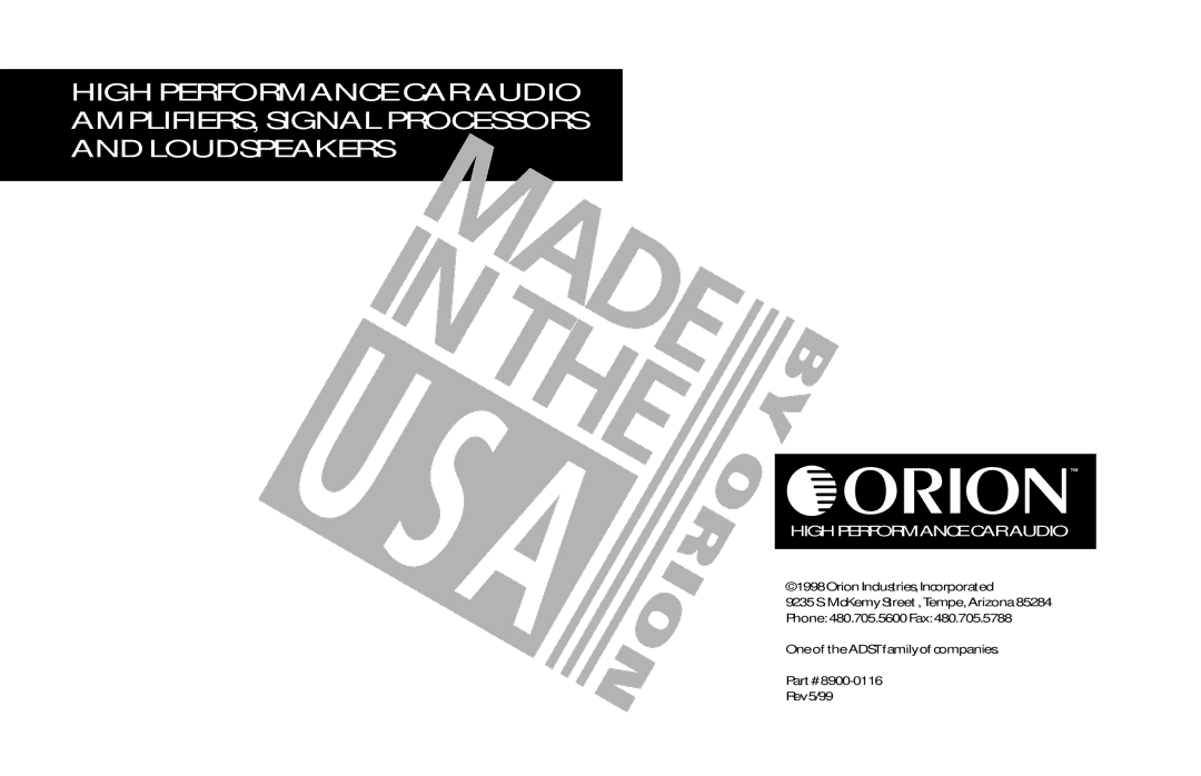 Orion Car Audio 250R & 275R, HCCA 225R, HCCA 250R, HCCA 275R owner manual High Performance CAR Audio 