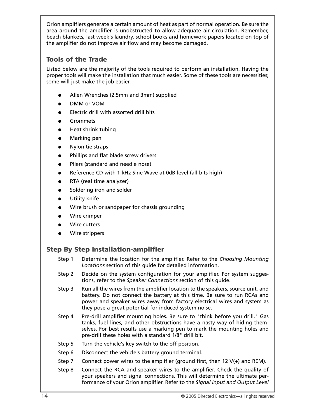 Orion Car Audio HCCA-D600 manual Tools of the Trade, Step By Step Installation-amplifier 