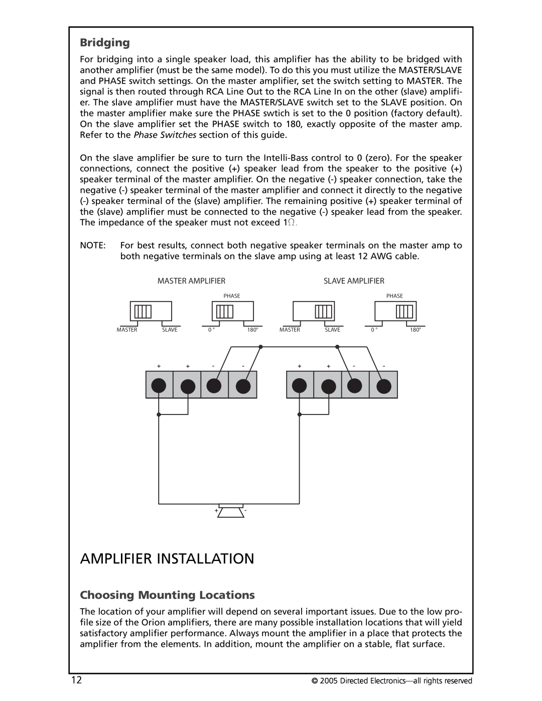 Orion Car Audio HCCA-D600 manual Amplifier Installation, Bridging, Choosing Mounting Locations 