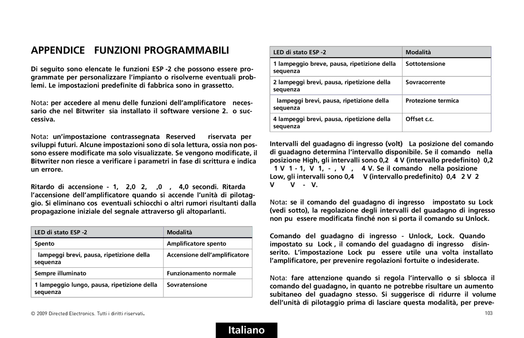 Orion Car Audio HCCA10004, HCCA10002 owner manual Appendice Funzioni Programmabili 