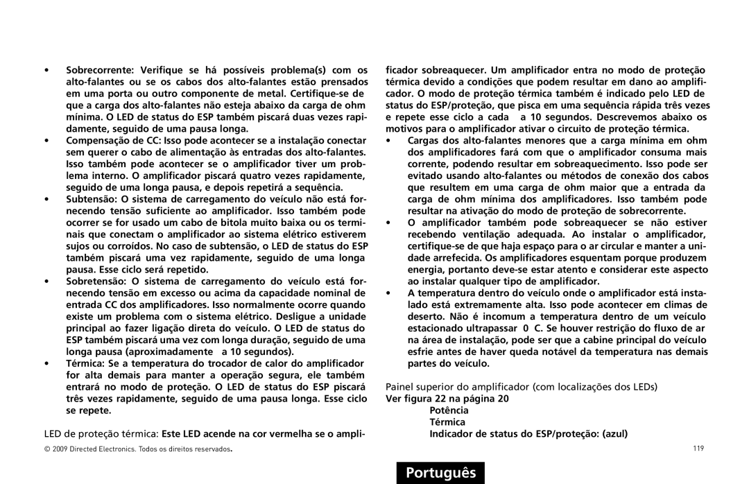 Orion Car Audio HCCA10004, HCCA10002 owner manual Potência Térmica Indicador de status do ESP/proteção azul 