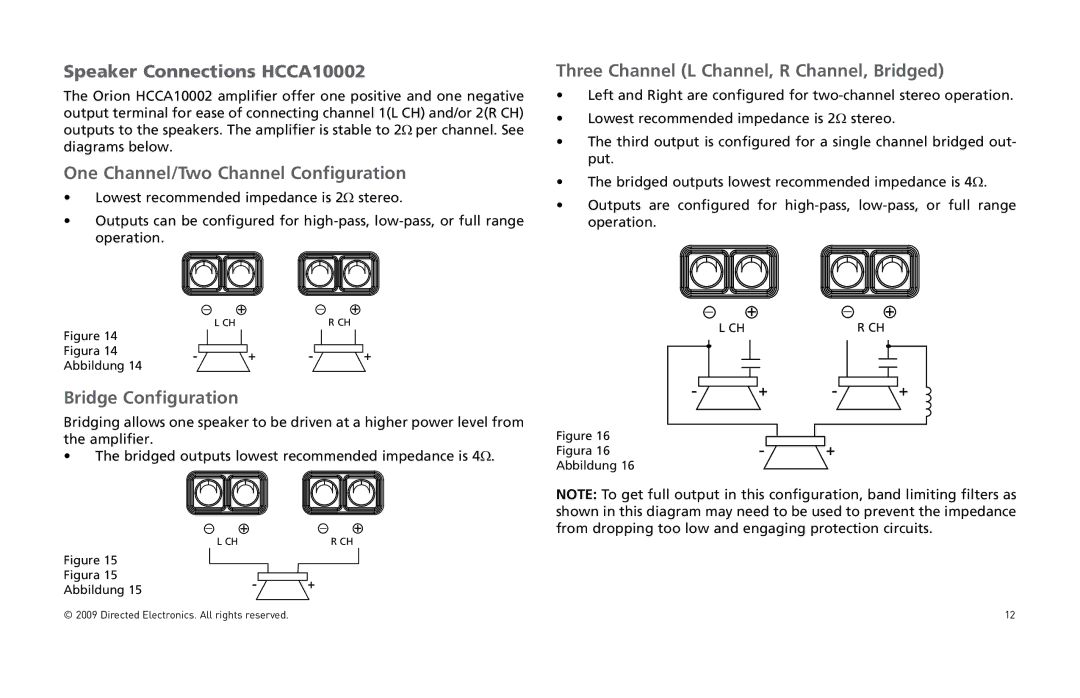 Orion Car Audio HCCA10002, HCCA10004 owner manual 3PEAKERA#ONNECTIONSC##!, One Channel/Two Channel Configuration 