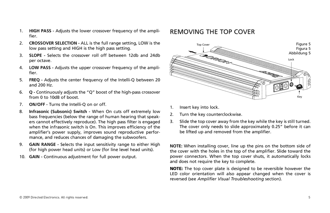 Orion Car Audio HCCA10004, HCCA10002 owner manual Removing the TOP Cover 