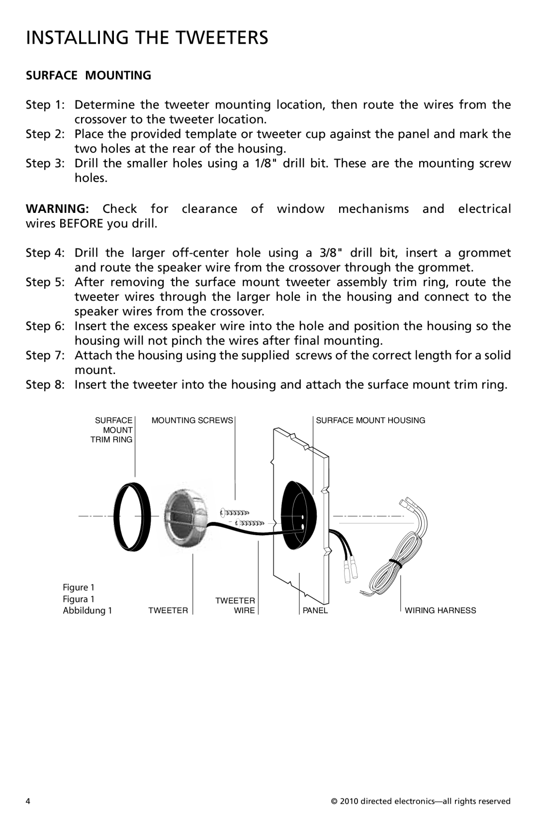 Orion Car Audio HCCA1002 owner manual Installing the Tweeters, Surface Mounting 