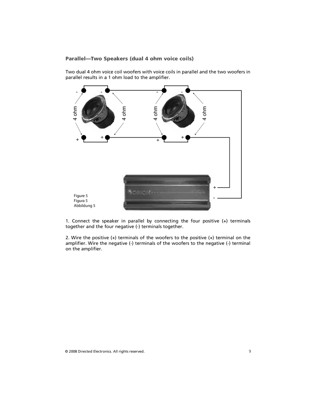 Orion Car Audio HCCA104, HCCA122, HCCA152, HCCA154, HCCA102, HCCA124 owner manual Parallel-Two Speakers dual 4 ohm voice coils 