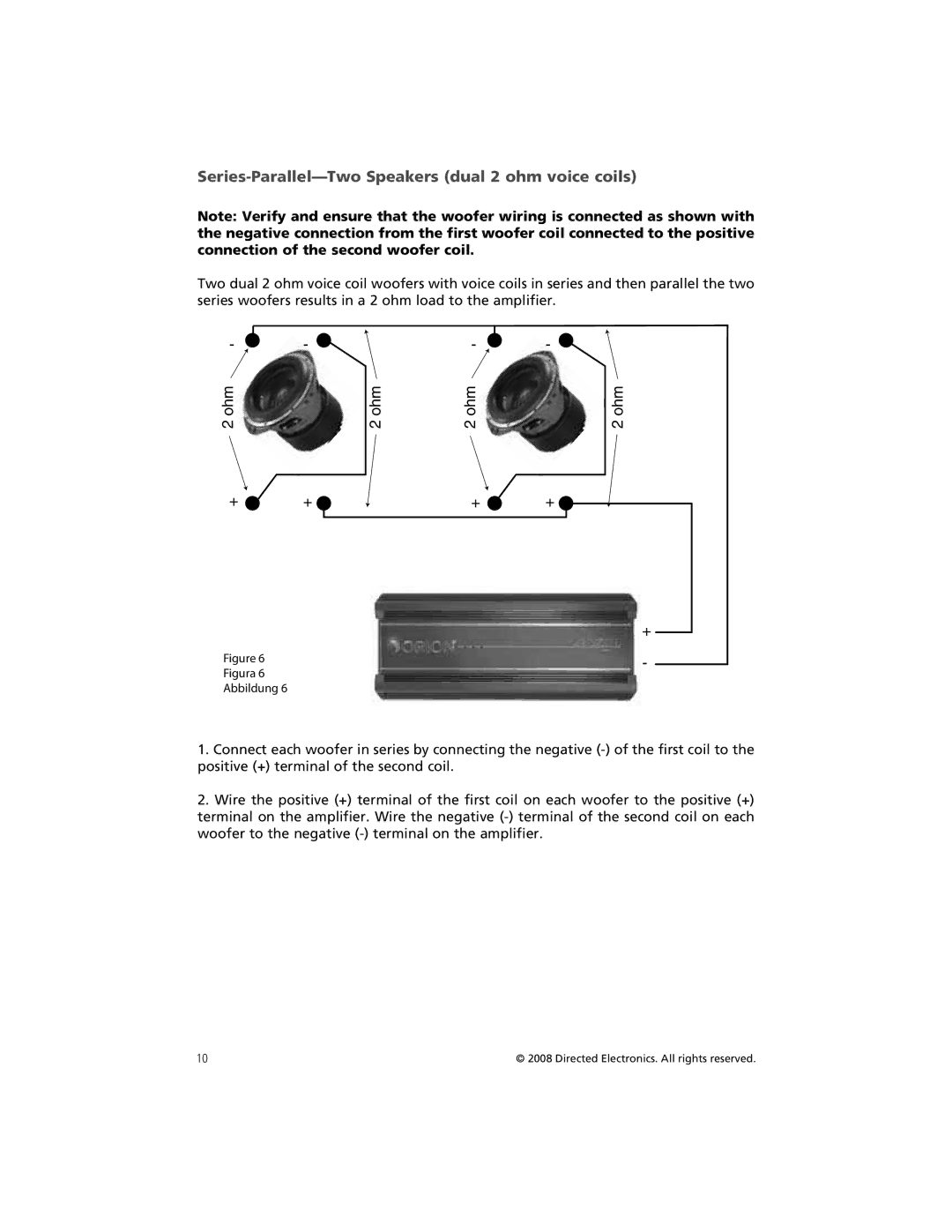 Orion Car Audio HCCA124, HCCA122, HCCA152, HCCA154, HCCA102 Series-Parallel-Two Speakers dual 2 ohm voice coils, Ohm Hm o 