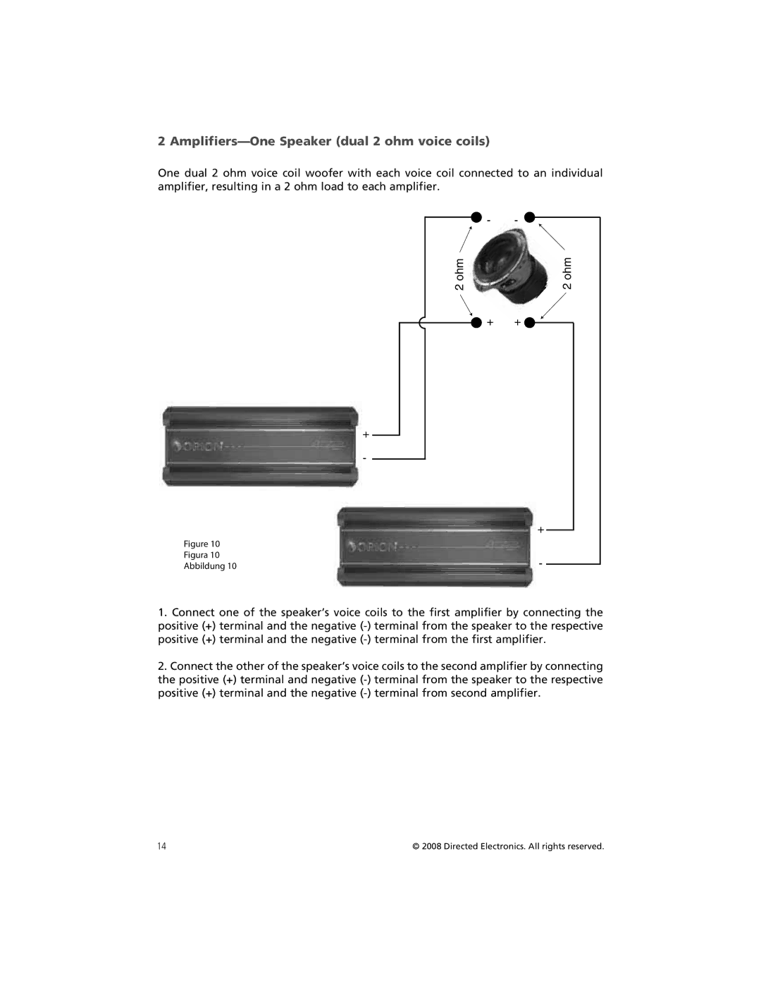 Orion Car Audio HCCA102, HCCA122, HCCA152, HCCA154, HCCA104 Amplifiers-One Speaker dual 2 ohm voice coils, Figura Abbildung 